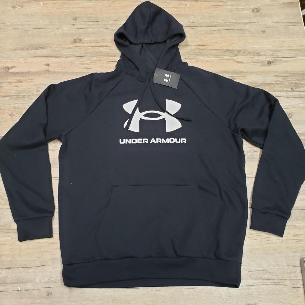 Under Armour Hoodie Mens Large Black Pullover Fleece Sweatshirt Rival Fleece